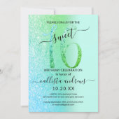 Mint Sea Green Blue Glitter Ombre Sweet 16 Invitation (Front)