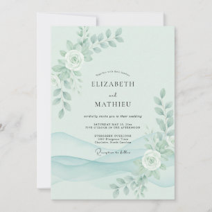 Mint Seafoam Peony Wedding Invitation