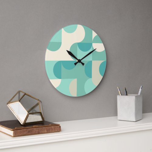 Mint Seafoam Teal Blue Green Retro Art Pattern Large Clock