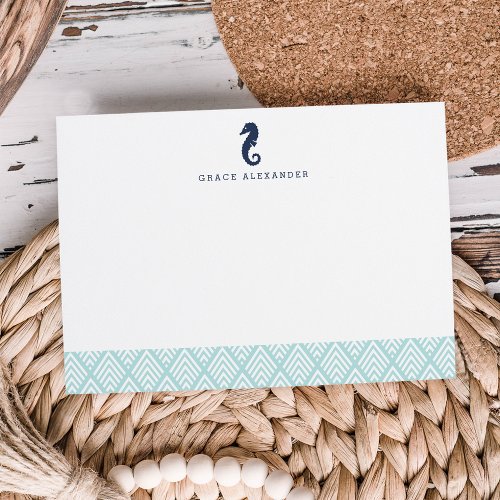 Mint  Seahorse Personalized Stationery Flat Note Card