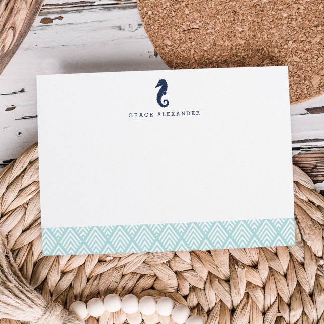Mint | Seahorse Personalized Stationery Flat Note Card (Creator Uploaded)