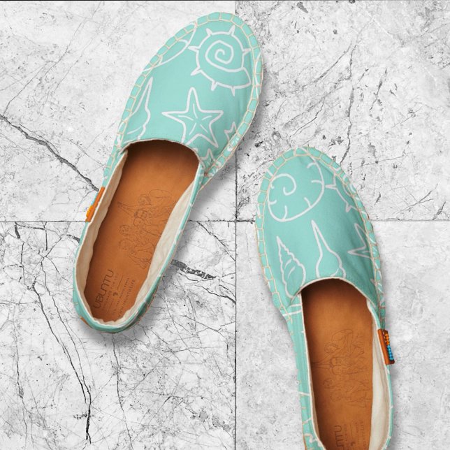 Mint Seashells Pattern Summer Slip-on Espadrilles (Creator Uploaded)