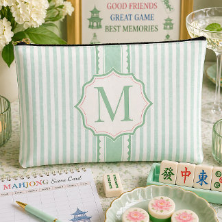 Mint Seersucker Mahjong Tile Bag Personalized