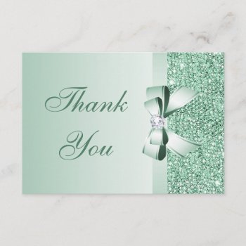 Mint Sequins  Bow & Diamond Thank You Wedding by AJ_Graphics at Zazzle