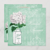 Mint Shabby Chic Jar & Hydrangea Bridal Shower Invitation (Front/Back)