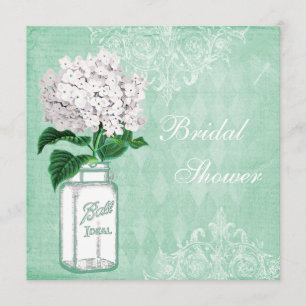 Mint Shabby Chic Jar & Hydrangea Bridal Shower Invitation