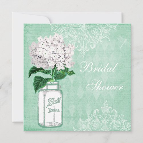 Mint Shabby Chic Jar  Hydrangea Bridal Shower Invitation