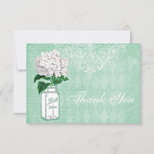 Mint Shabby Chic Jar  Hydrangea Thank You Wedding