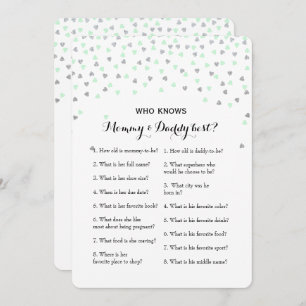 Mint Silver 2x Baby Shower Game- Advice Who Know Invitation