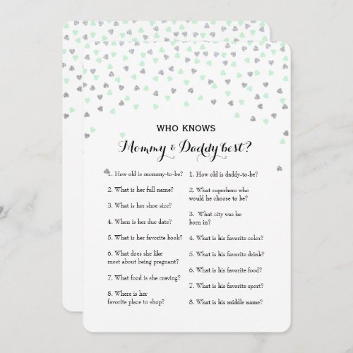Mint Silver 2x Baby Shower Game_ Advice  Who Know Invitation