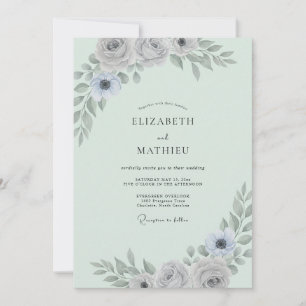 Mint Silver Foliage Eucalyptus Wedding Invitation