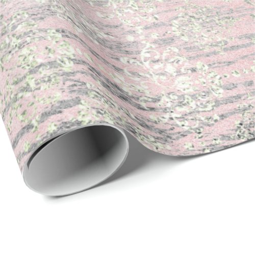 Mint Silver Foxier Pink Blush Damask Wood Rustic Wrapping Paper