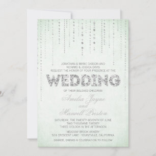 Mint & Silver Glitter Look Wedding Invitation