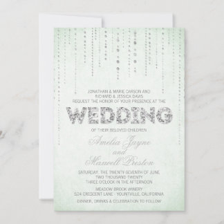 Mint & Silver Glitter Look Wedding Invitation