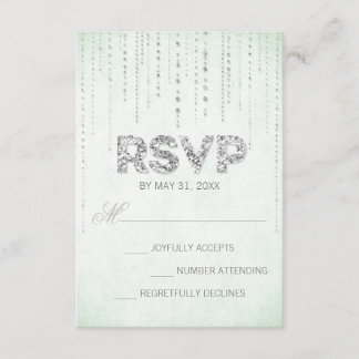 Mint & Silver Glitter Look Wedding RSVP Card