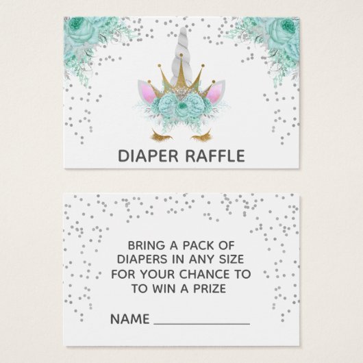 Mint, Silver & Gold Unicorn Princess Diaper Raffle (Front & Back)