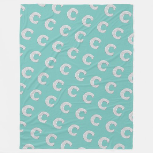 Mint Silver Letter C Fleece Blanket