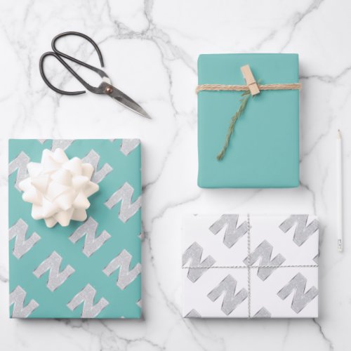 Mint Silver Letter N Wrapping Paper Sheets