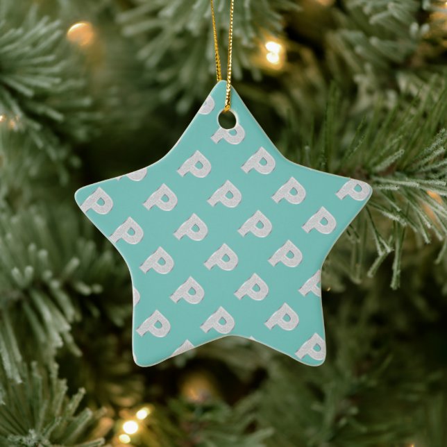 Mint Silver Letter P Ceramic Ornament (Tree)