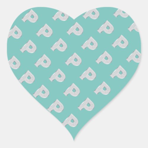 Mint Silver Letter P Heart Sticker