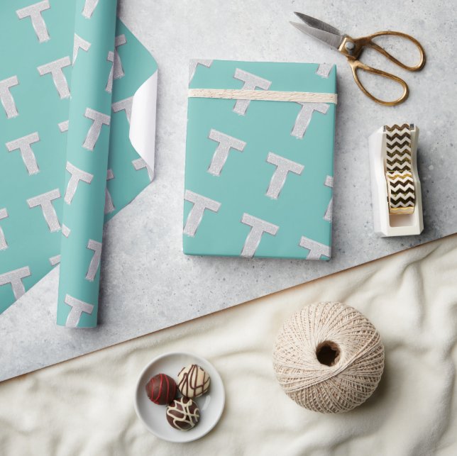 Mint Silver Letter T Wrapping Paper (Crafts)