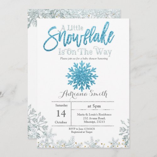 Mint Silver snowflake baby shower Invitation