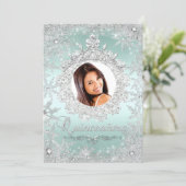 Mint Silver Tiara Snowflake Sparkle Quinceanera Invitation (Standing Front)