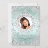 Mint Silver Tiara Snowflake Sparkle Quinceanera Invitation (Front)