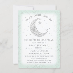 Mint Silver Twinkle Little Star Baby Shower Invitation