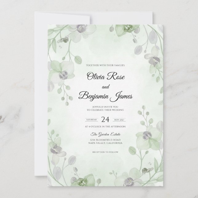Mint Silver Vine Wedding Invitation (Front)