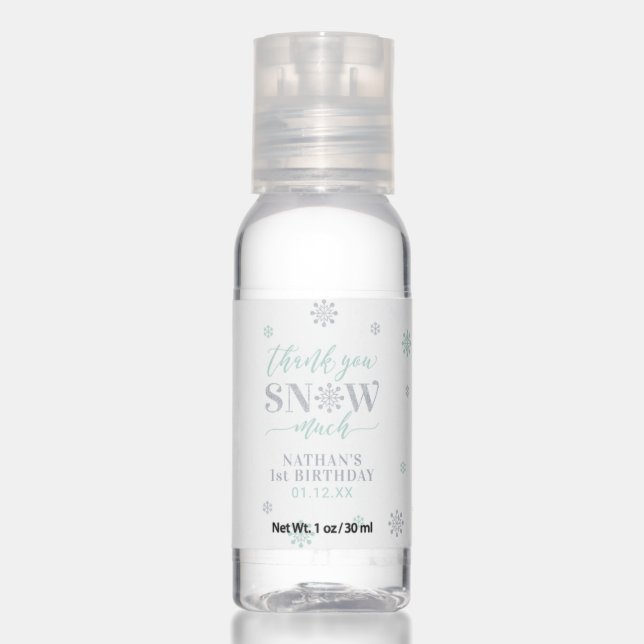 Mint & Silver Winter Wonderland Snow Party Favor Hand Sanitizer (Front)