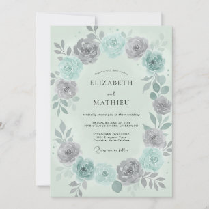 Mint Silver Wreath Wedding Invitation