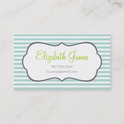 Customizable Mint Skinny Stripe Business Card Templates