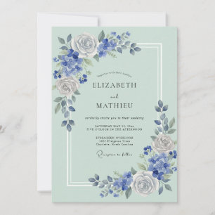 Mint Slate Rose Wedding Invitation