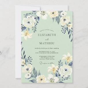 Mint Slate Wreath Wedding Invitation