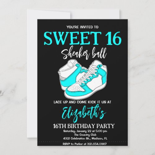 Mint Sneaker Bash Birthday Party Invitation