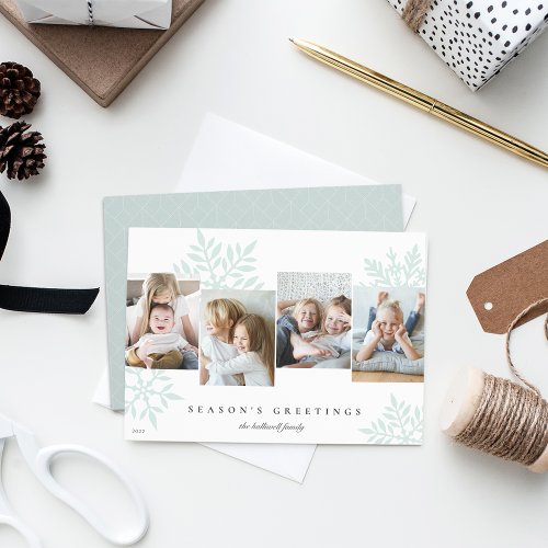Mint  Snowdrop 4 Photo Collage Holiday Card