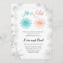 Mint Snowflakes Winter gender reveal invitation