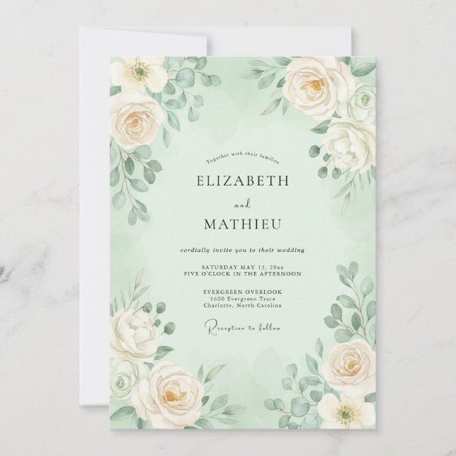 Mint Soft Floral Romance Wedding Invitation (Front)
