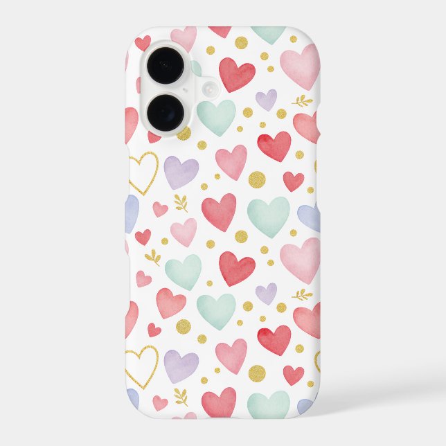 Mint Sorbet & Berry Pink Botanical Heart Pattern iPhone Case (Back)