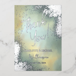 Mint Sparkle Photo Overlay Wedding Thank You Foil Invitation