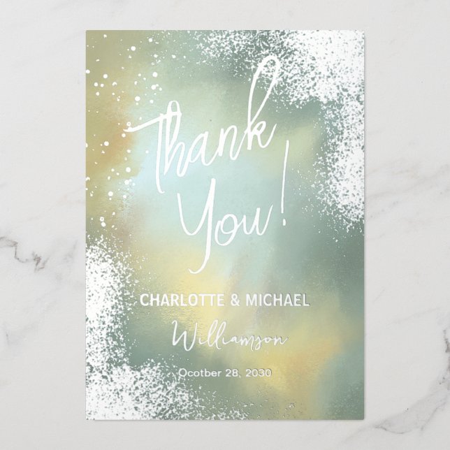 Mint Sparkle Photo Overlay Wedding Thank You Foil Invitation (Front)
