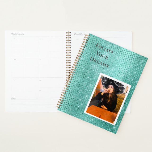 Mint Sparkle Your Photo Personalized Quote Planner (Display)