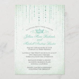 Mint Sparkles & Crown Fairytale Wedding Invitation