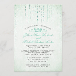 Mint Sparkles & Crown Fairytale Wedding Invitation