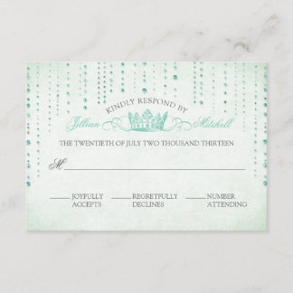 Mint Sparkles & Crown Fairytale Wedding RSVP Card