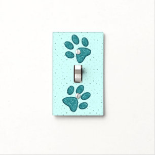 mint sparkling cat paw print - light switch cover