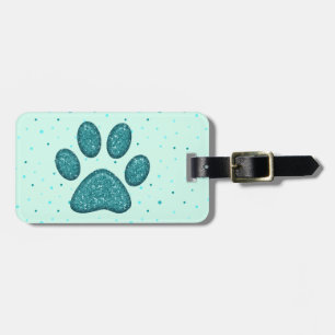 mint sparkling cat paw print - luggage tag