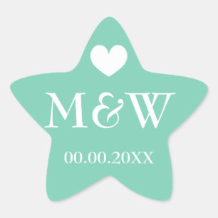 Mint star fish monogram wedding favor stickers