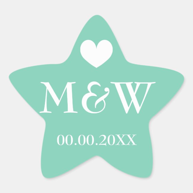 Mint star fish monogram wedding favor stickers (Front)